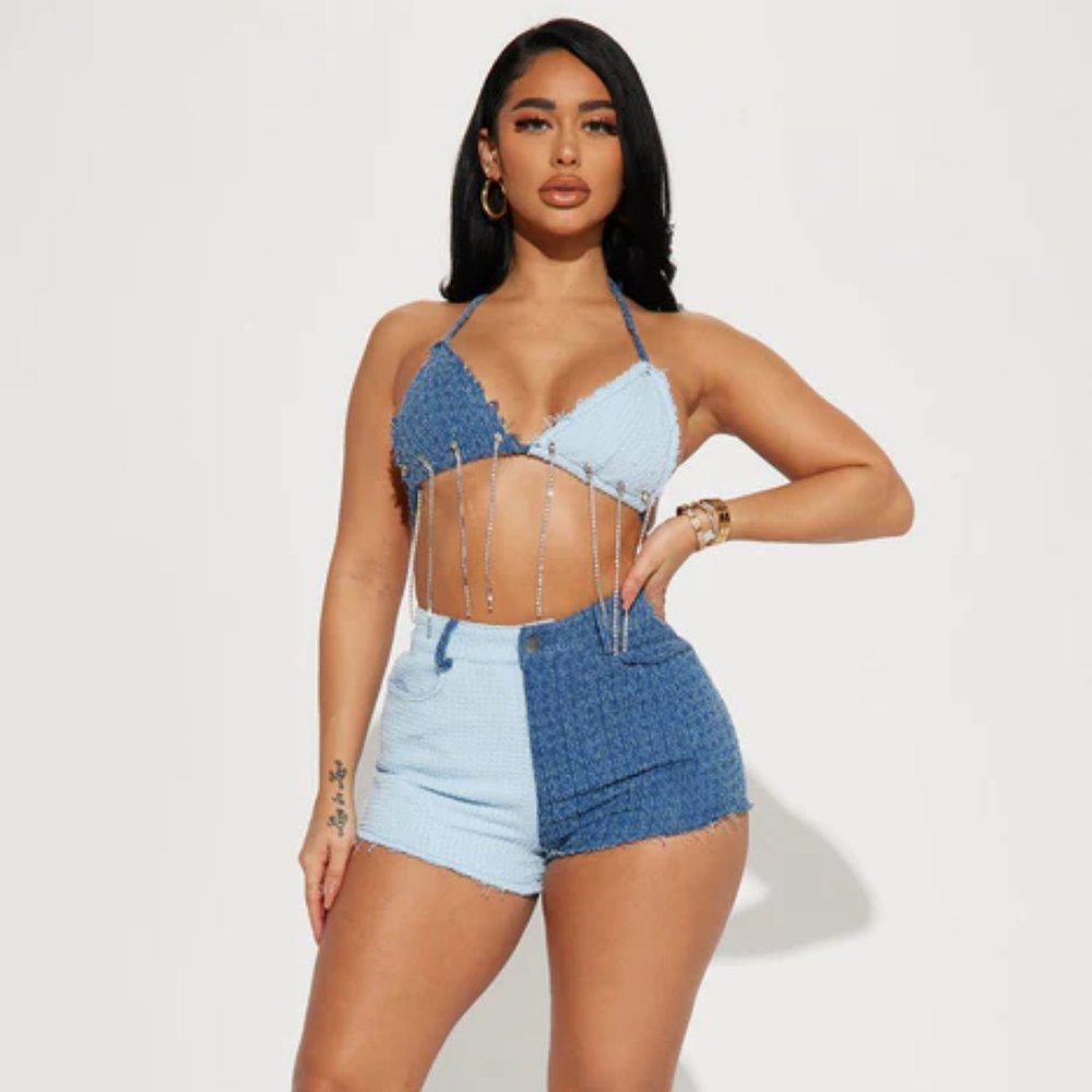 Time To Celebrate Denim Short Set - Medium Wash Set